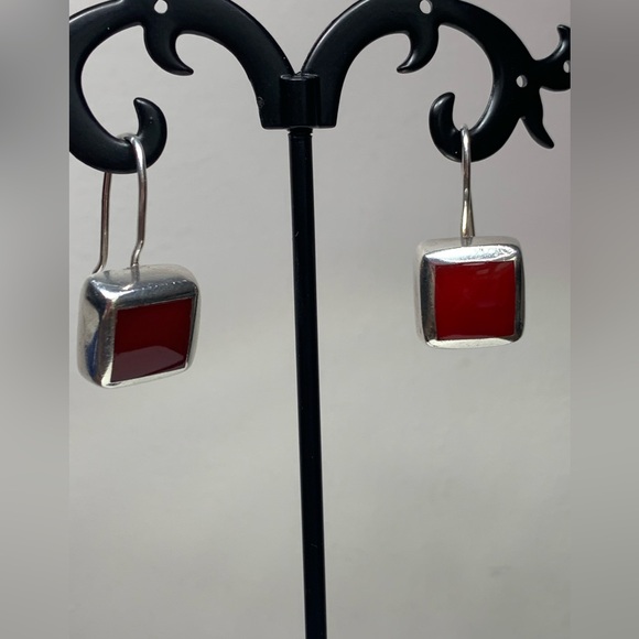Silpada Rare HTF Sterling Silver & Red Stone Square French Wire Drop Earrings - Picture 8 of 12